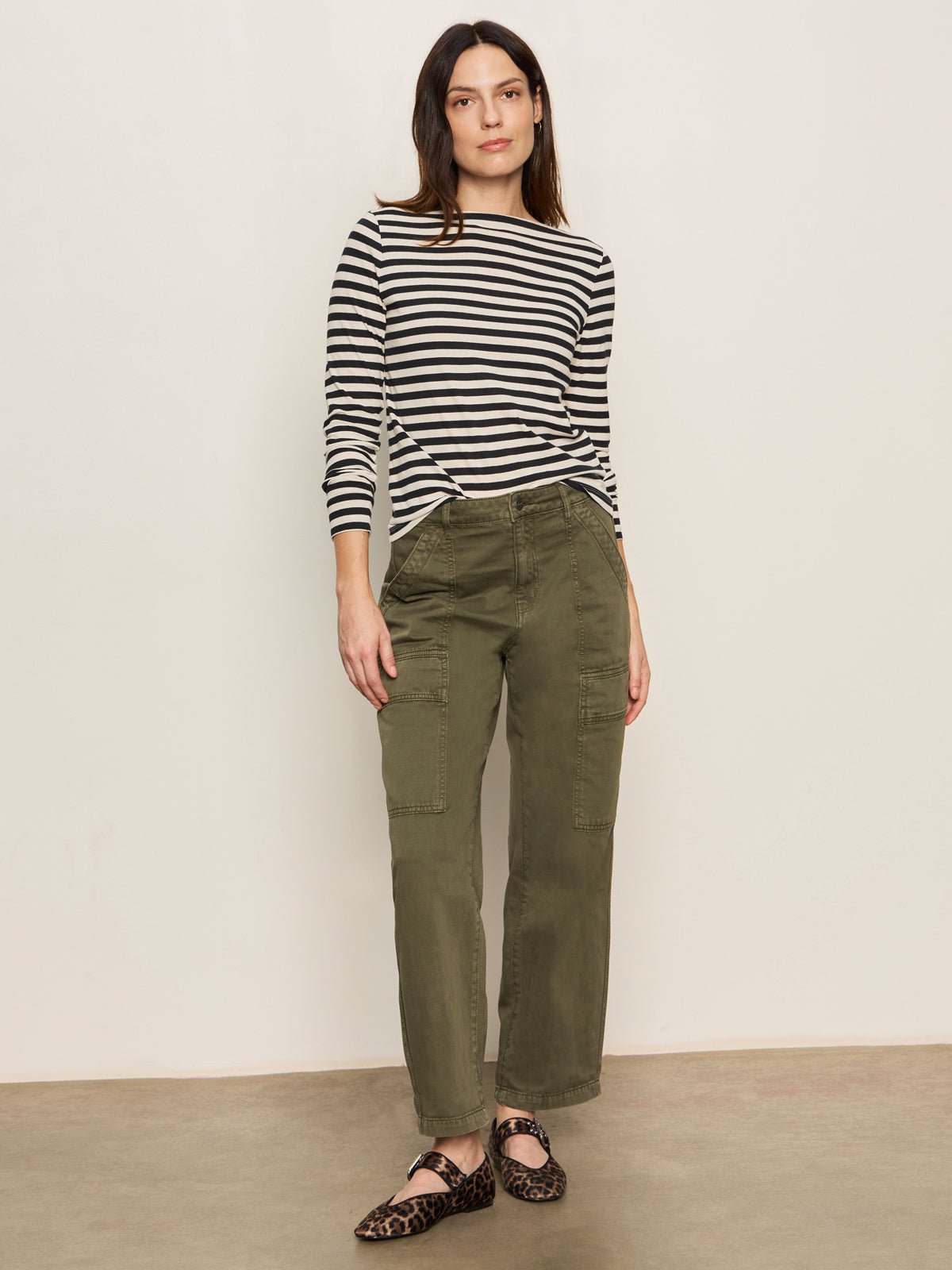 Boatneck Long Sleeve Tee Light Oat/Black Stripe