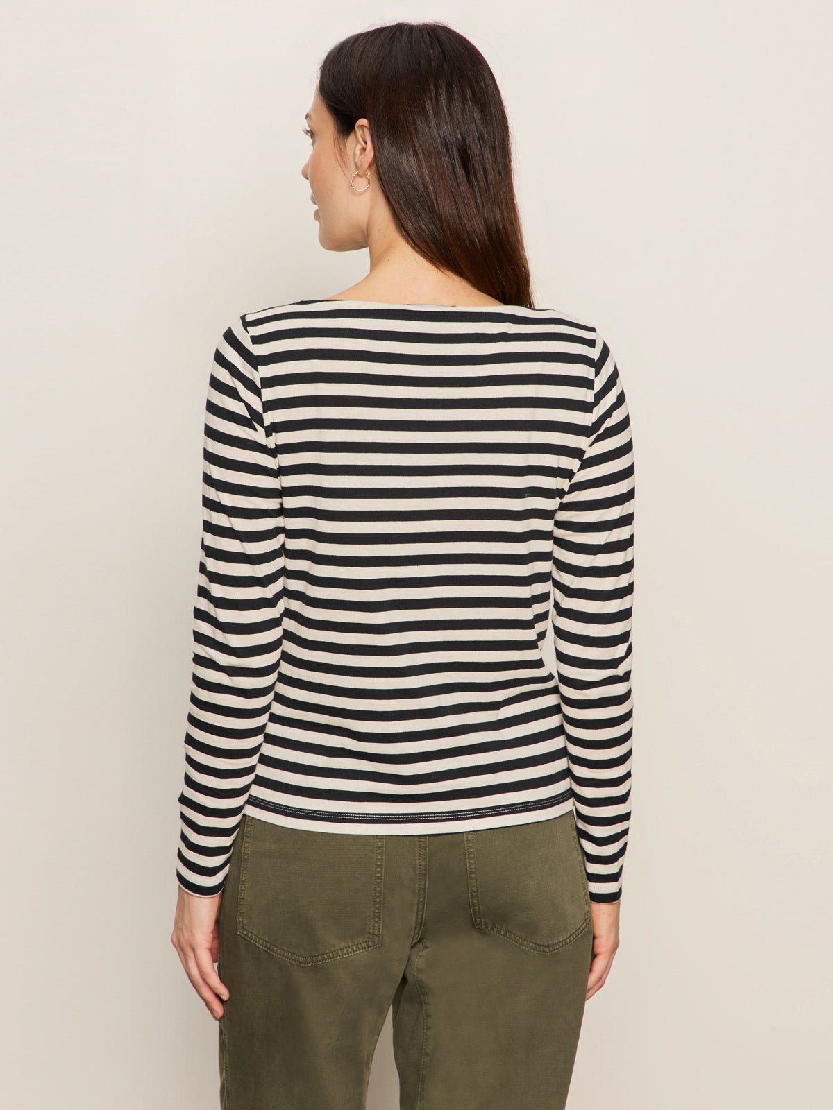 Boatneck Long Sleeve Tee Light Oat/Black Stripe
