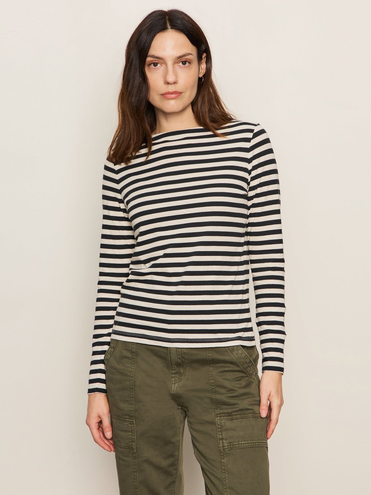 Boatneck Long Sleeve Tee Light Oat/Black Stripe